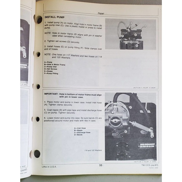 John Deere 117 118 and 120 High Pressure Washers TM1315 Technical Manual - Picture 3 of 3